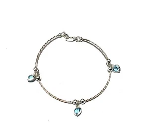 Sterling Silver Ball And Blue Aqua CZ Heart Bracelet Gift Boxed - Imagen 1 de 1