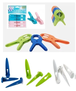 Beach Towel Pegs Clips 4 or 6 Pack Laundry Sunbed Lounger Clothes Pegs Utility - Picture 1 of 6