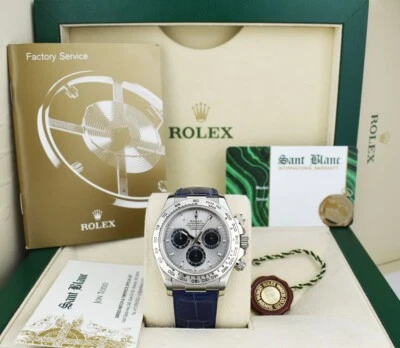 ROLEX 18kt White Gold DAYTONA Silver Ghost Panda on Blue Strap 116519 SANT BLANC - Image 1 of 4