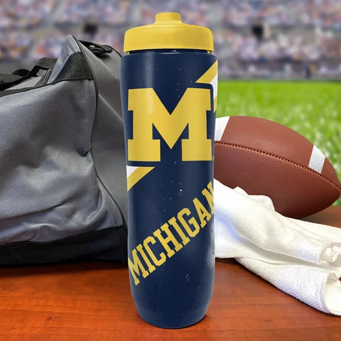 NCAA Michigan Wolverines Squeezy Water Bottle.  BPA Free Holds 32 Ounces Big Ten Cover
