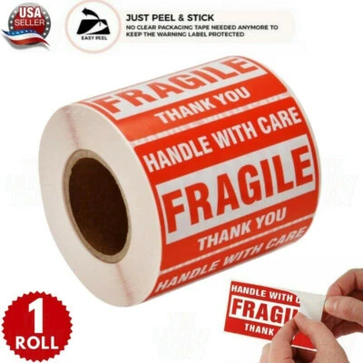 Fragile Stickers 1 Roll 500 2x3 Fragile Label Sticker Handle With Care Mailing - Image 1 of 4
