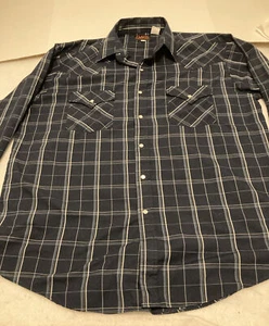 Plains Western Wear Shirt Men's Blue Plaid Long Sleeve Pearl Snap SZ L - Picture 1 of 12