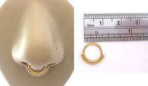 Gold Titanium Plated Ornate Beaded Septum Nose Hoop Ring 16 gauge 16g 8 mm