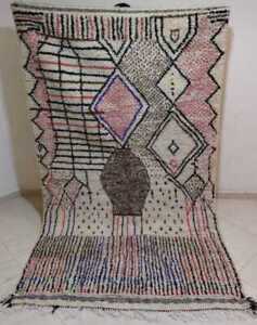 4'7" x 7'8"'ft Vintage Rug Moroccan Rug Beni Ourain Carpet Handmade Berber Wool
