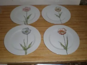 4er Set Fitz & Floyd Pfirsich Pastell Mohn Essplatten 103⁄8 handbemalt 1976 - Bild 1 von 4