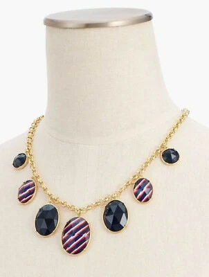 NUEVO CON ETIQUETAS COLLAR TALBOTS ÍNDIGO AZUL MARINO, BLANCO, ROJO RAYAS Y FACETADO $69.50 Foto 1 de 2