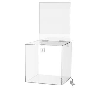 10"W Clear Acrylic Locking Ballot Box Door on Top with Removable Header - Bild 1 von 6