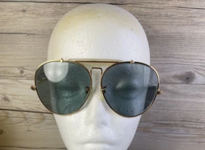 BUSHNELL Japan VTG Aviator Shooting Sunglasses Golden Frame Gray Smoke Lens 755 - Picture 1 of 15