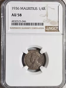 Mauritius 1/4 Rupee 1936 NGC AU 58 - Picture 1 of 2