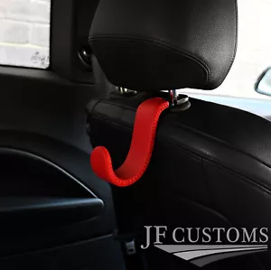 RED ITALIAN LEATHER PLASTIC CAR SEAT HEADREST HOOK HANGER FOR BMW F20 F21 11-19 - Picture 1 of 5
