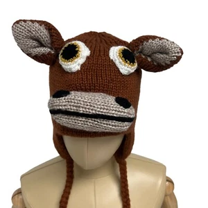 Alpaca real Peru kids Chullo Cow Hat 100% wool knit made in Peru - Picture 1 of 9
