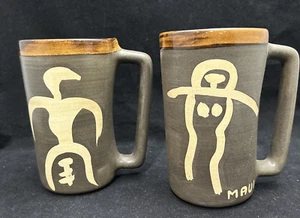 2 Maui Hawaii Keramikbecher Petroglyphen antiker Vogel-Männer weibliche Figur Designs - Bild 1 von 6
