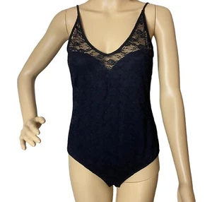 One Piece Black Stretch Lace Medium Snap Sexy Bodysuit Tank H & M Brand - Picture 1 of 11
