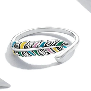 Charm 925 Silver Plated Feather Rings Women Anniversary Jewelry Size Adjustable - Picture 1 of 4