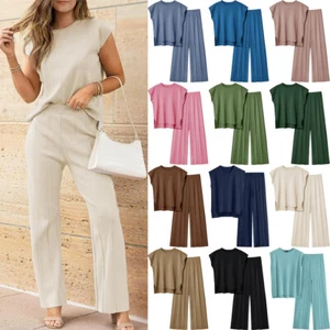 Lady Jumper Tracksuit Tank+Wide Leg Pants Knitted Co-ord Sets Loose Outfits SIZE - Picture 1 of 45