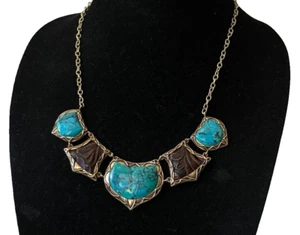 BARSE Bronze Turquoise Engraved Italian Leather HSN Statement Bib Necklace - Picture 1 of 10
