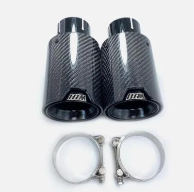 For M Performance BMW Pipes inlet 66mm Glossy Black Carbon Fiber Exhaust Tip 2PC - Image 1 of 4