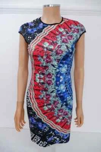 Clover Canyon Womens Bodycon Neoprene Midi Dress Size S Patterned Short Sleeve - Picture 1 of 13