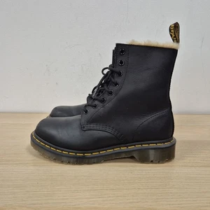 Dr Martens 1460 Serena Fur Black Leather Chunky Bex Warm Cosy Boots Size Uk 6 n - Picture 1 of 8