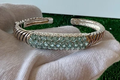 Sign 925 Sterling Silver Blue Topaz Bangle Bracelet Mint 7.5”-8” - Image 1 of 4