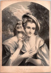 Antique 19th Century Engraving — "The Sisters" — Sentimental Portrait by Illman - Picture 1 of 1