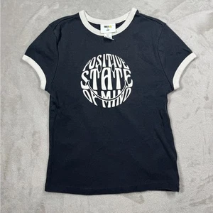 Smiley X H&M Positive State Of Mind 100% Cotton Ringer T-Shirt Girls Size Small - Picture 1 of 9