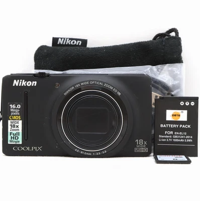 Nikon Coolpix S9200 16MP Compact Digital Camera Black Tested Full Kit Fast Post - Image 1 of 4