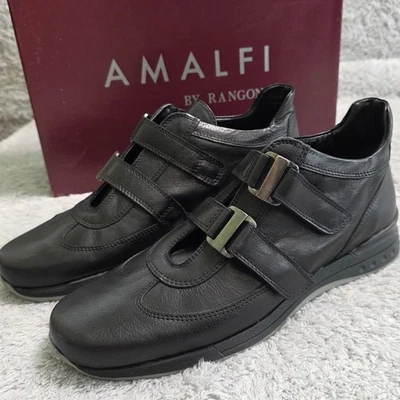 NUEVO Zapatos Mocasines Amalfi Rangoni Para Mujer Cuero Italiano Negro 2 Hebillas Retro 8M Foto 1 de 4
