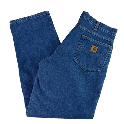 Pantalones de mezclilla forrados de lana Carhartt calce relajado para hombre B155 DST medio oscuro 36x32 Foto 1 de 4