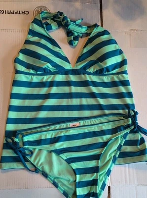Juego de 2 piezas Tankini Mossino verde azulado a rayas talla M para mujer  Foto 1 de 4