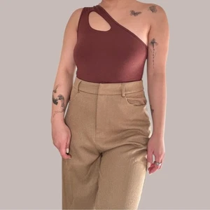 Klassy Network Tank Women XL Brown One Shoulder Cut Out Brami Full Length Padded - Picture 1 of 14