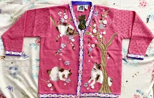 CHERRY BLOSSOM KITTIES & TREES Storybook Knits XL Cardigan Spring New w/Tag HTF! - Picture 1 of 5