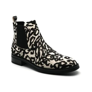 BNIB Calvin Klein Size 2 35 Franca Black/White Leather Animal Print Ankle Boots - Picture 1 of 6