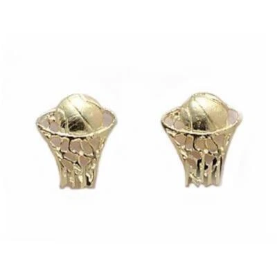 14K Gold BASKETBALL IN HOOP EARRING. Jewelry 9mm - Imagem 1 de 2