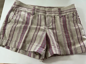 Ann Taylor Loft Shorts Womens 8 Shorts Tan/Purple Stripes Flat Front Pockets - Picture 1 of 4