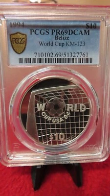 Belize 1994 FIFA United States World Cup Silver $10  Perfect Proof PCGS PR69 - Image 1 of 4