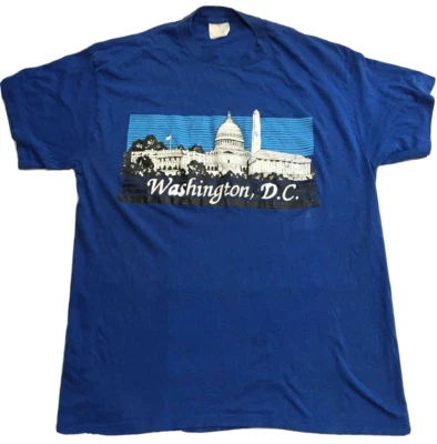 Vintage Washington D.C. T shirt 80s Blue Size XL Single Stitch Paper Thin - Image 1 of 4