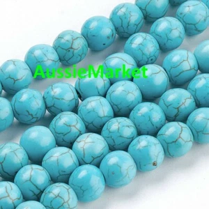 50 x loose glass beads turquoise sky blue aqua black vein 7mm jewellery jewelry - Picture 1 of 2