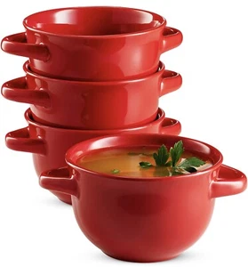 Kook Keramik Suppenschüsseln Crocs mit Griffen - 4er Set Kirschrot - 18 Unzen Schüsseln - Bild 1 von 9