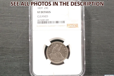 NobleSpirit (CE) 1839 Seated Liberty 25c NGC VF Details Cleaned Cover