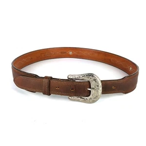 Cinturón de cuero colección Brazos Joe Boot Makers para hombre talla 34 marrón con hebilla adornada - Imagen 1 de 9