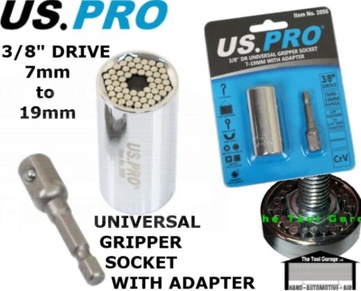 US PRO Multi Fit Universal Gripper Pin Socket 7-19mm & Adapter, Damaged Nuts Etc - Image 1 of 4