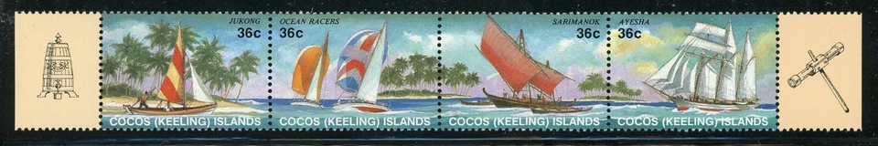 COCOS ISLANDS 158 SG158a MNH 1987 veleros tira de 4 CV$5 Foto 1 de 1