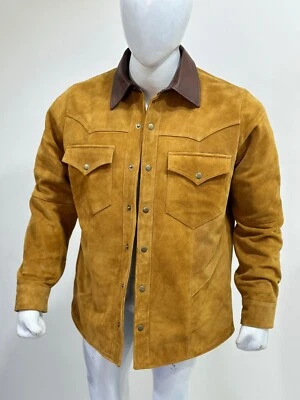 Men Suede Leather Shirt, Western Style Cowboy Suede Shirt, Real Suede Shirt - Image 1 of 4