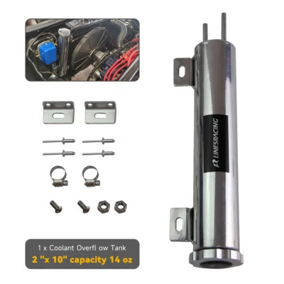 2"x10" Polished Aluminum Radiator Universal Overflow Tank For Mopar Ford Chevy - Image 1 of 4