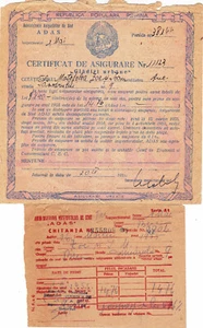 Romania, 1955-1961, Insurance Certificate, 5 Payment Notices & 4 Receipts - ADAS - Picture 1 of 6