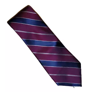 TOMMY HILFIGER Designer Mens Silk Neck Tie Blue Plum Striped REPP Textured Tie - Picture 1 of 2