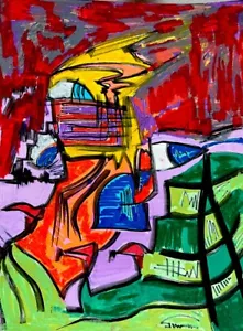 Modern Abstract Painting Graffiti Art Cubism Anime Cartoon Original Psychedelic - Picture 1 of 2