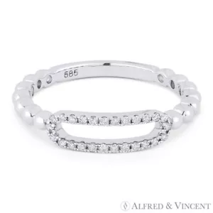 Anillo para mano derecha con banda de pavimentación oblonga abierta de diamantes de corte redondo de 0,13 quilates en oro blanco de 14 K - Imagen 1 de 1