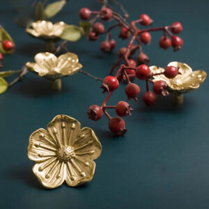 Brass Cabinet Drawer Knobs Gold Flower Furniture Kitchen Cupboard Pull Handles